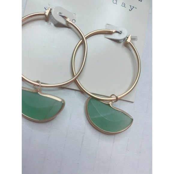 Semi-Precious Stone Aventurine Malachite Glass Drop Hoop Earrings Green … - Picture 3 of 4